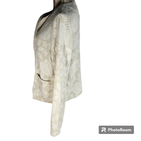 Tahari Beige & White Floral Print Open Front Jacket w/Pockets Size Large - Picture 5 of 10